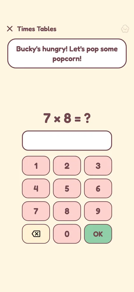Times tables lesson: 7 x 8 with a number pad